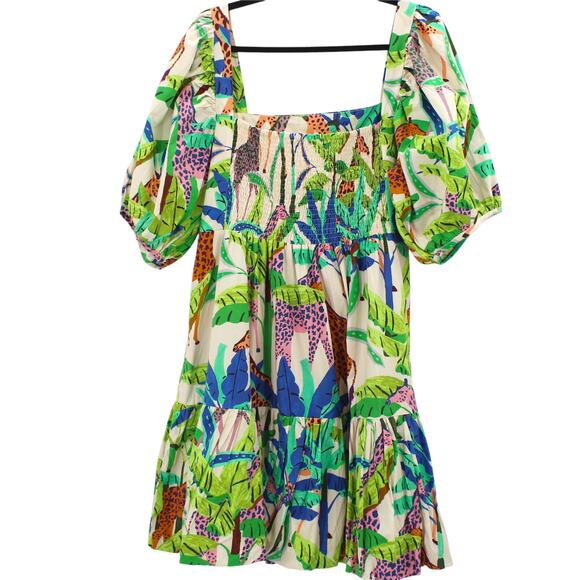 Oliphant Bubble Skirt MIni Dress Kruger Blue Green Puff Sleeves Size XL - Picture 7 of 12